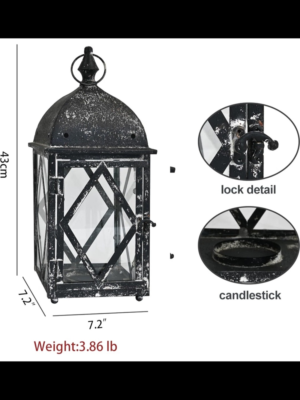 Black Distressed Metal Candle Lantern — Decorative Home Accent NIB - Picture 2 of 8